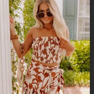 NWT Smocked Strapless Crop Top